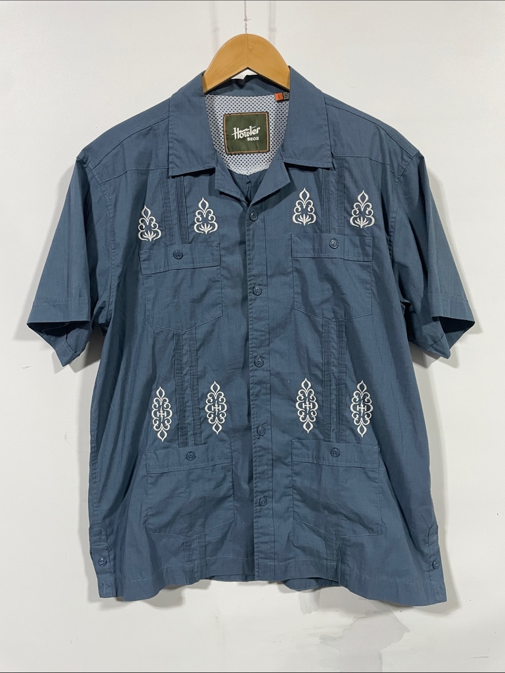Howler Brothers Slate Blue Short-Sleeve Button-Up with White Embroidery